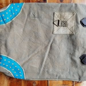 Vintage-Addiction Blue & Tan Bag w/Stars& Leather